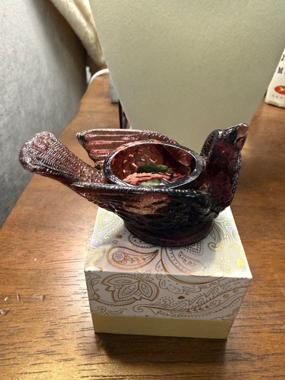 Vintage Degenhart Amethyst Glass Bird & Berry Open Salt Cellar Salt Dip